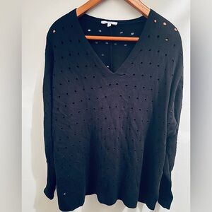 j. society Punch Hole Eyelet Black 100% Cotton V-Neck Sweater Size M